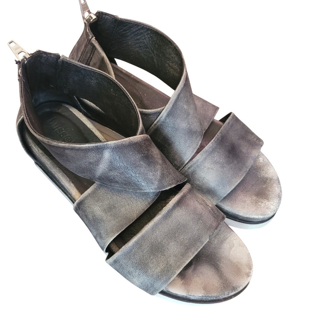 Bussola Potsdam Peggy Washed Nappa Black Leather Platform Sandals Womens 38/7.5